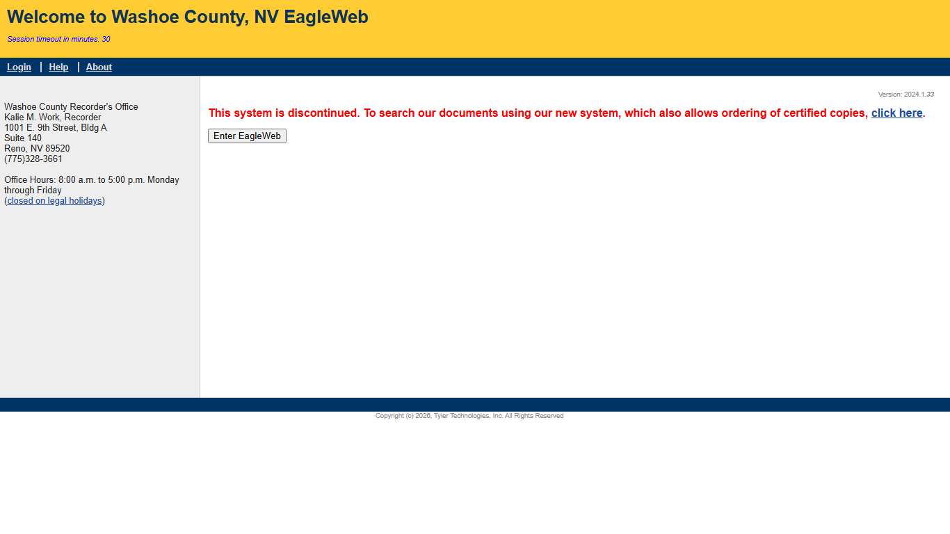 Washoe County Recorder Internet Access